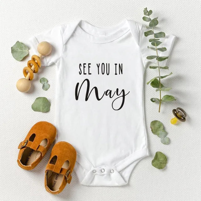 Baby Announcement See You in September Baby Body Pregnancy Reveal Custom Romper Baby Shower Gift 100% Cotton
